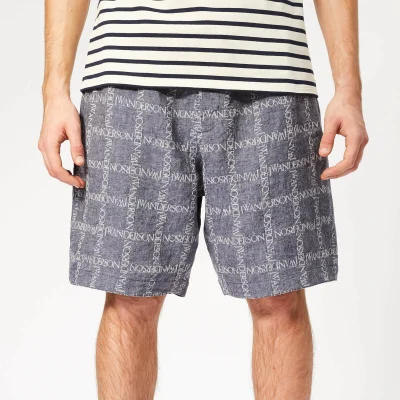 JW Anderson Men's Logo Grid Linen Shorts - Navy