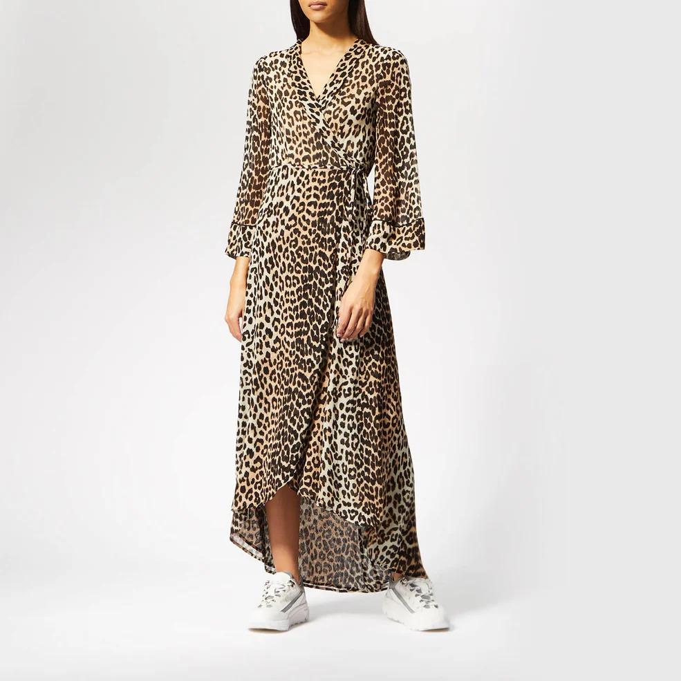 Ganni Women's Mullin Georgette Wrap Dress - Leopard Image 1