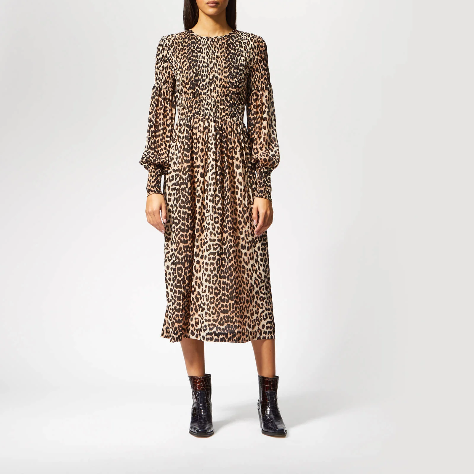 Ganni Women's Mullin Georgette Maxi Dress - Leopard Image 1