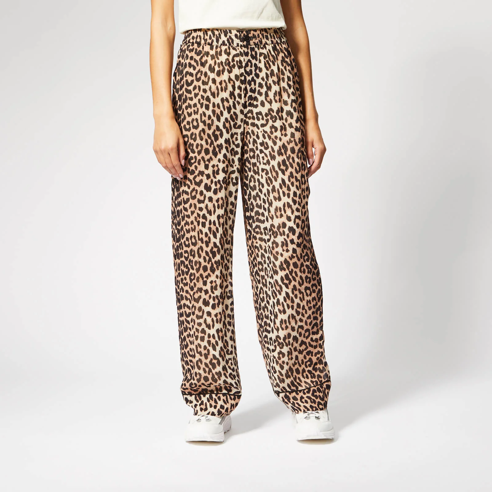Ganni Women's Mullin Georgette Trousers - Leopard Image 1