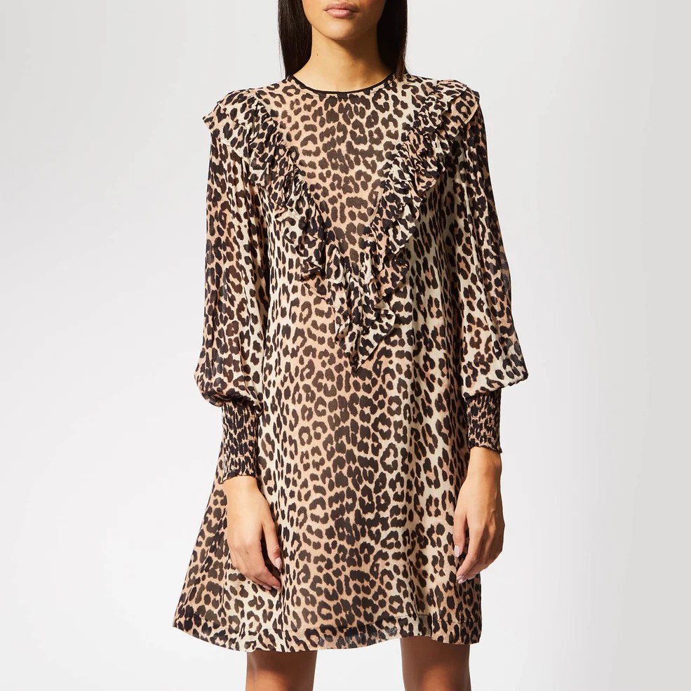 Ganni Women's Mullin Georgette Mini Dress - Leopard Image 1