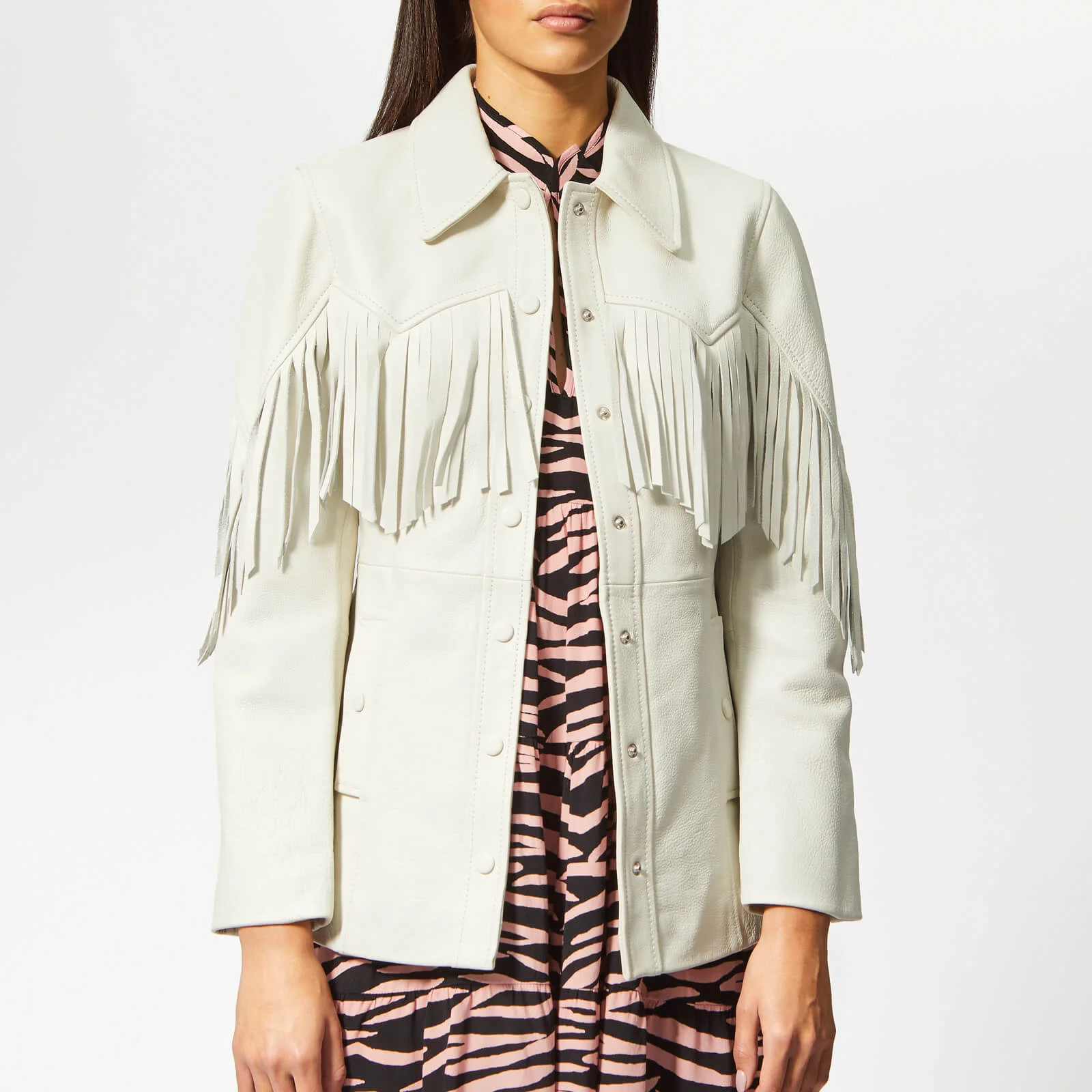 Ganni Women's Angela Leather Jacket - Egret Image 1