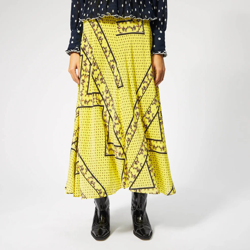 Ganni Women's Hemlock Silk Skirt - Minion Yellow Image 1
