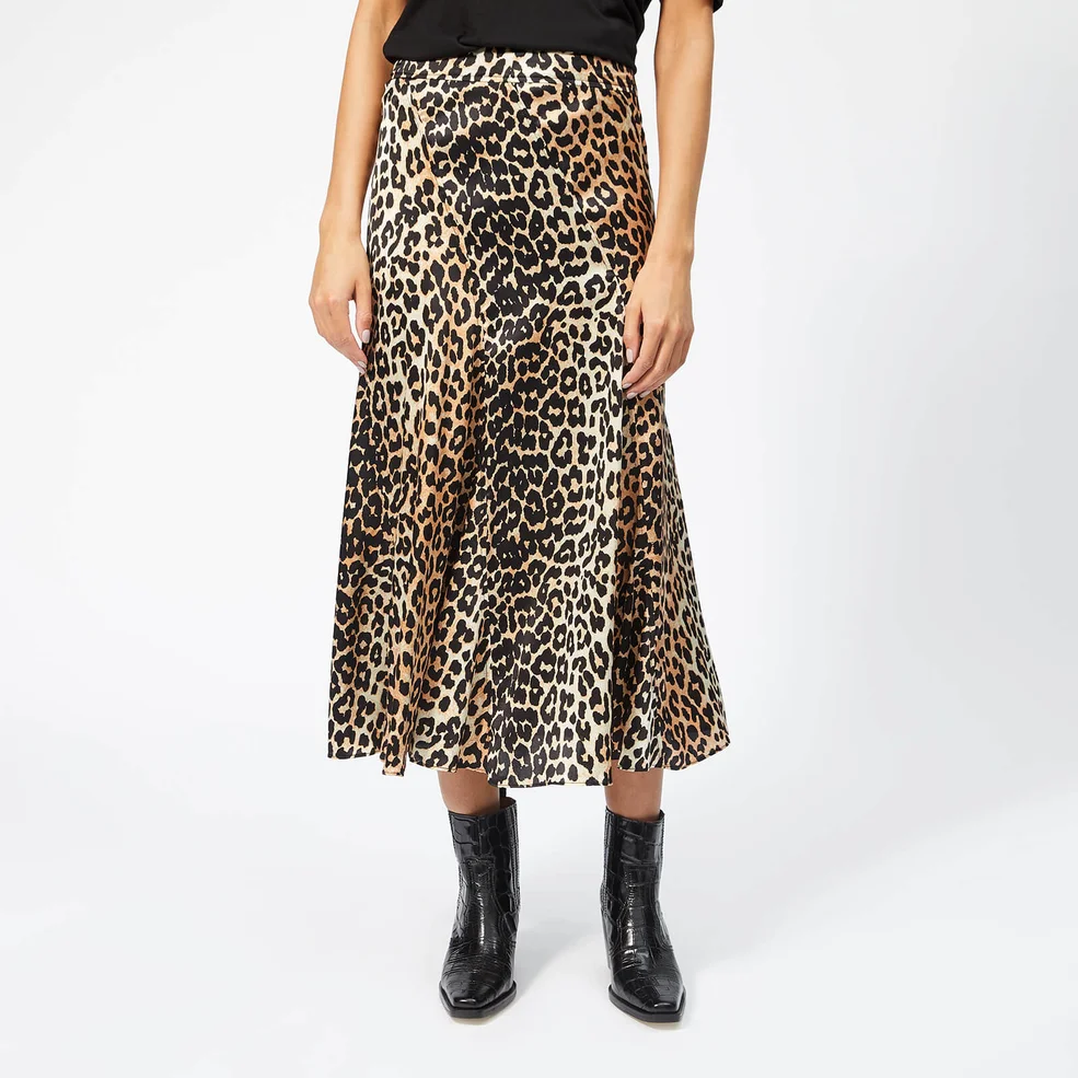 Ganni Women's Blakely Silk Skirt - Leopard Image 1