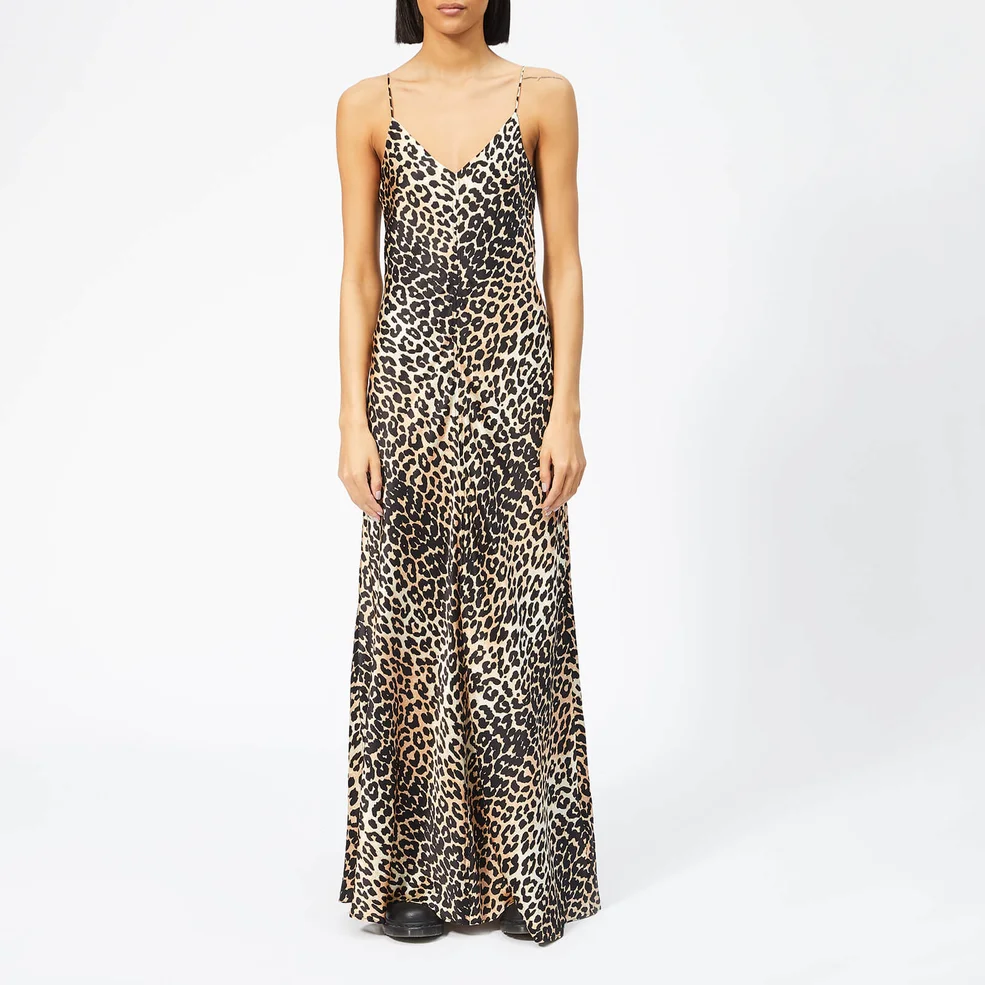 Ganni Women's Blakely Silk Slip Dress - Leopard Image 1