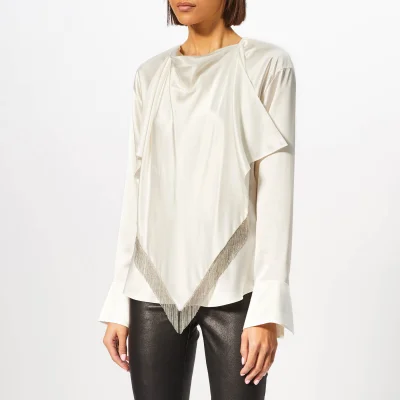 Alexander Wang Women's Blouse with Ball Chain Fringe Scarf - Ivory
