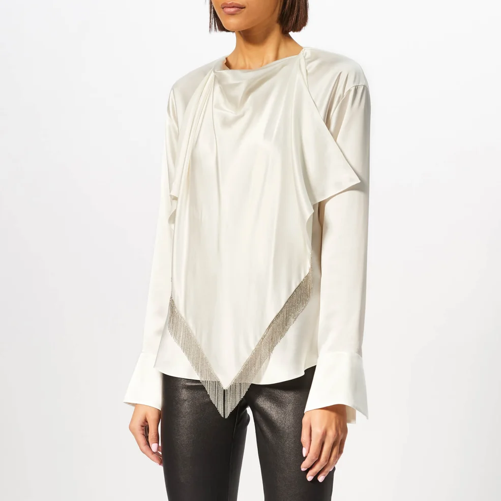 Alexander Wang Women's Blouse with Ball Chain Fringe Scarf - Ivory Image 1