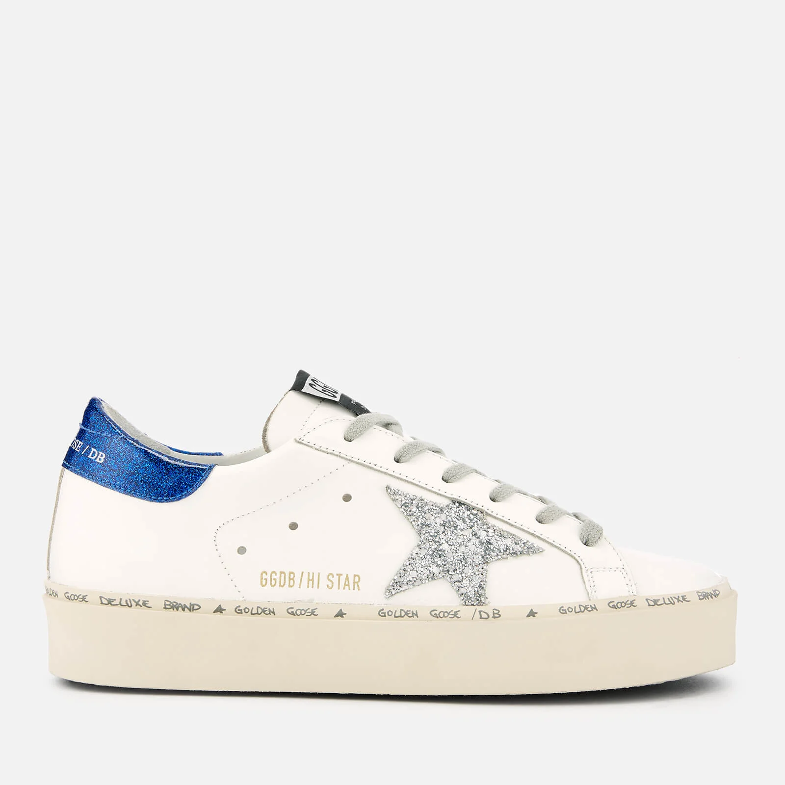 Golden Goose Women's Hi Star Leather Trainers - White/Blue/Silver Glitter Star Image 1