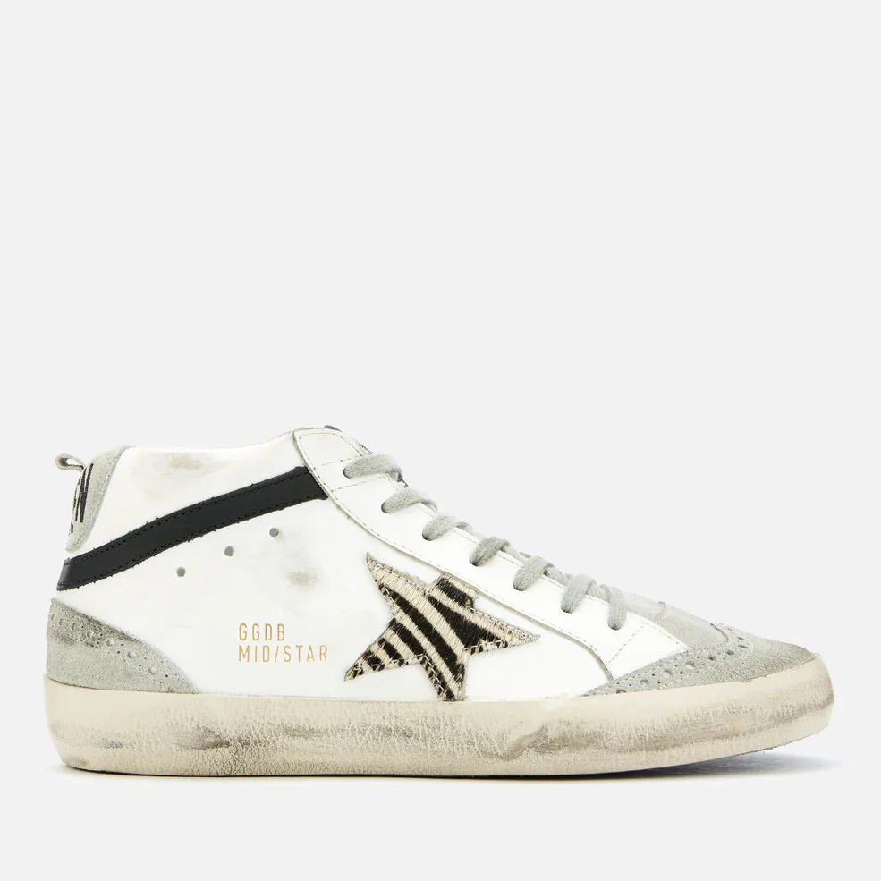 Golden Goose Women's Mid Star Leather Trainers - White/Zebra Star Image 1