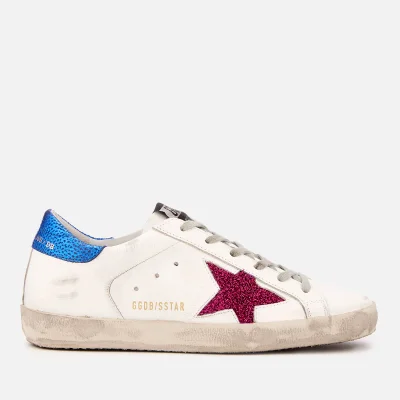 Golden Goose Women's Superstar Leather Trainers - White/Fuxia Lurex Star