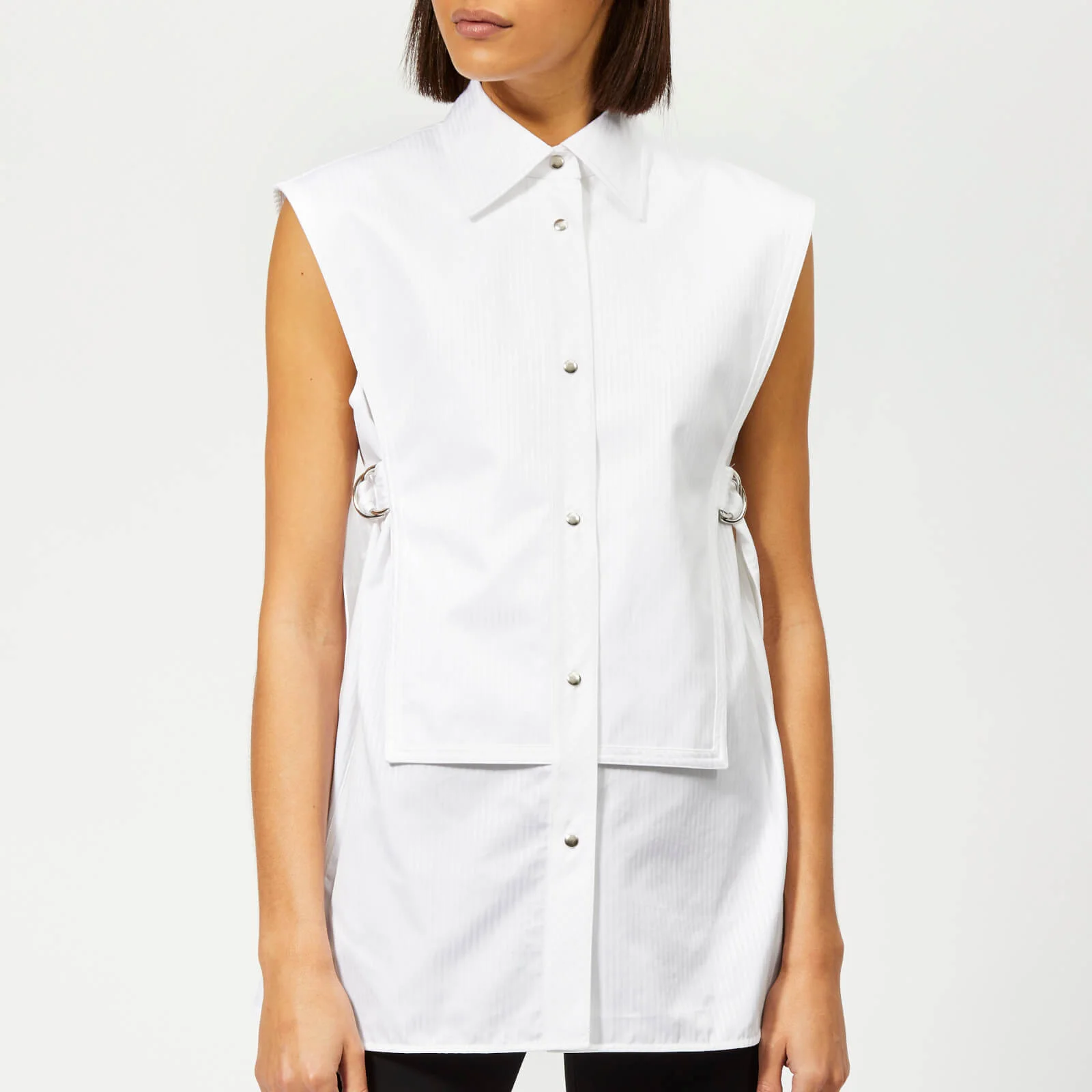 Helmut Lang Women's Sleeveless Bib Shirt - White Satin Image 1