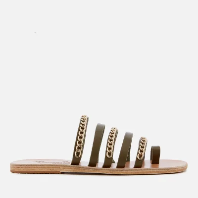 Ancient Greek Sandals Women's Niki Chains Leather Slip-On Sandals - Khaki/Gold