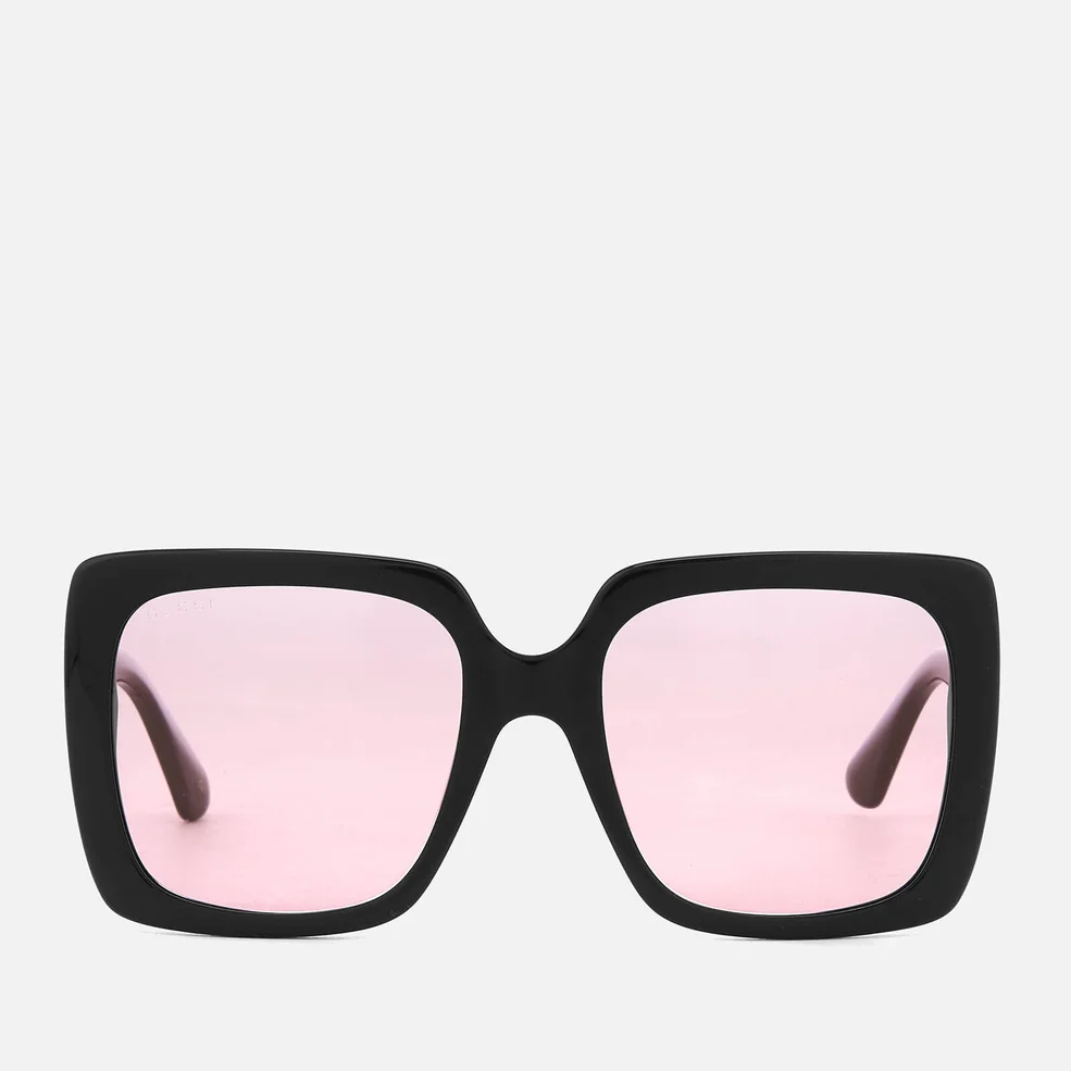 Gucci Women's Square Frame Acetate Sunglasses - Black/Pink Image 1
