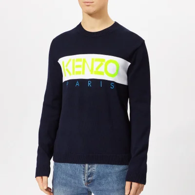 KENZO Men's Block Logo Knit Jumper - Midnight Blue