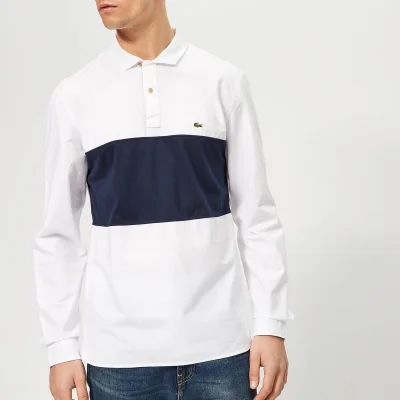 Lacoste Men's Oxford Stripe Rugby Shirt - White/Navy Band