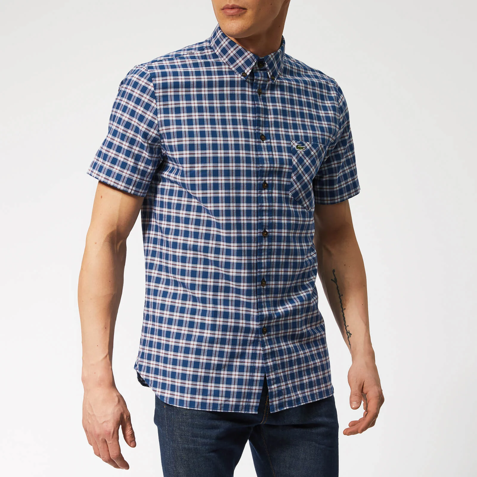 Lacoste Men's Oxford Check Short Sleeve Shirt - Inkwell/Iberis Image 1