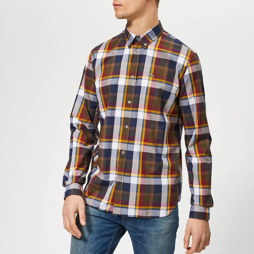 Lacoste Men's Classic Plaid Poplin Shirt - Multi - Khaki/Burgundy/Navy Image 1
