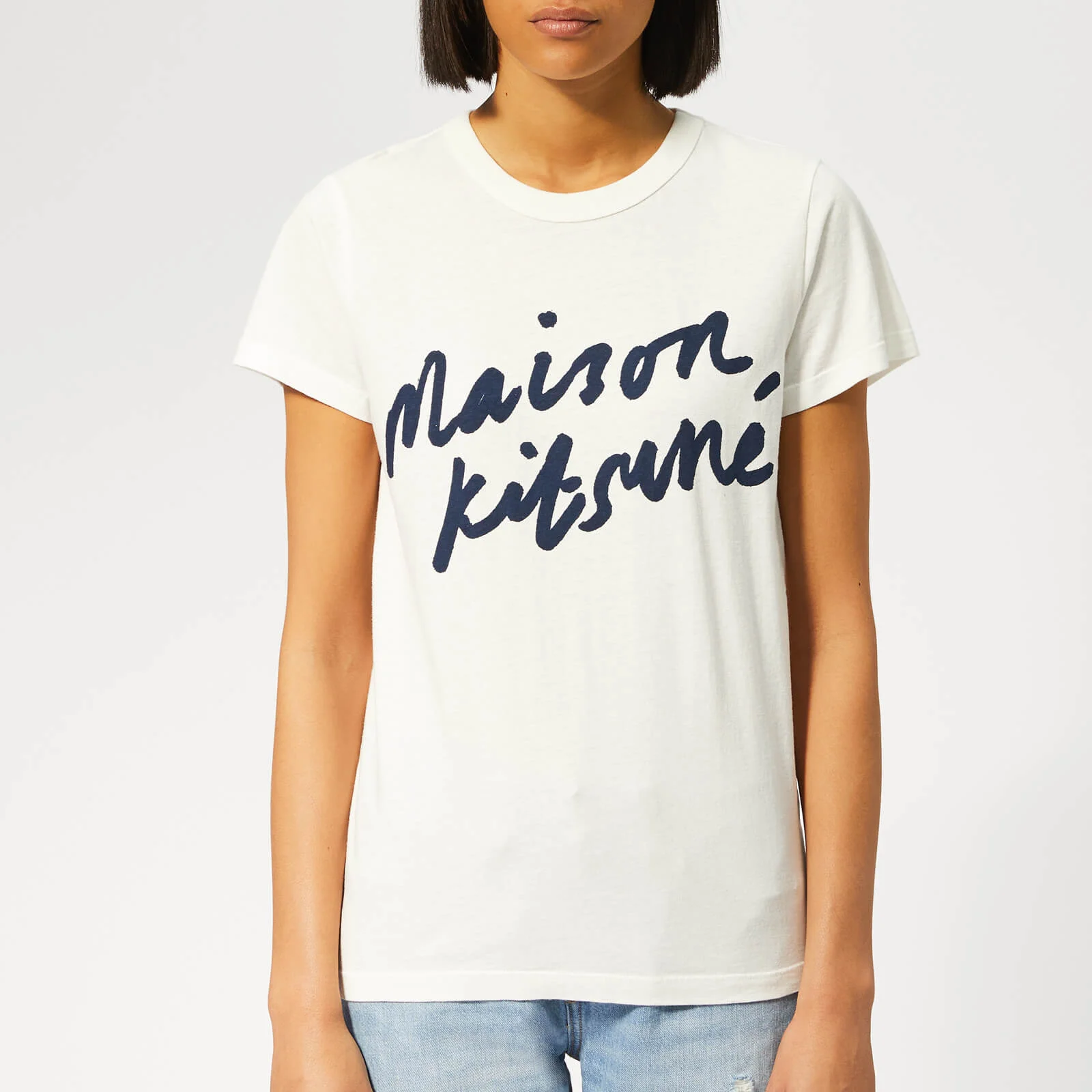 Maison Kitsuné Women's T-Shirt Handwriting - Latte Image 1