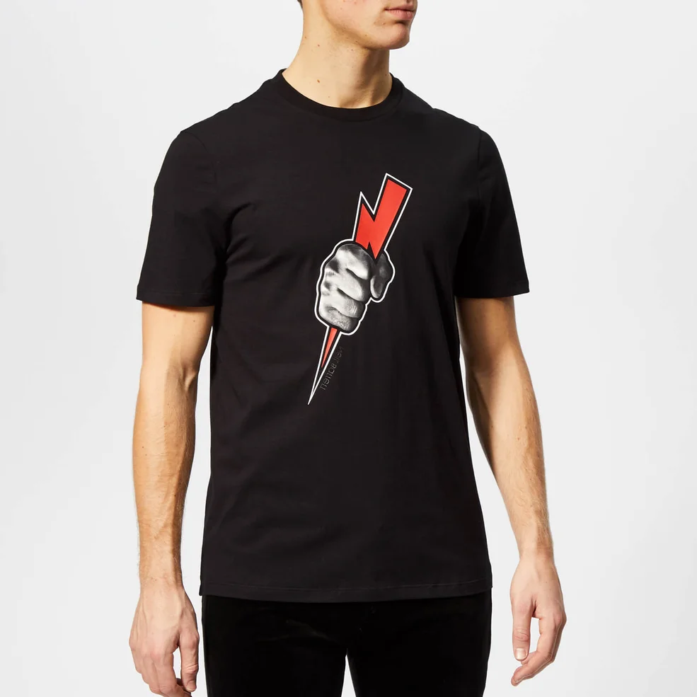 Neil Barrett Men's Fist Lightning Bolt T-Shirt - Black/Red Image 1