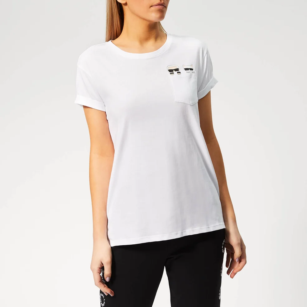 Karl Lagerfeld Women's Ikonik Karl & Choupette Pocket T-Shirt - White Image 1