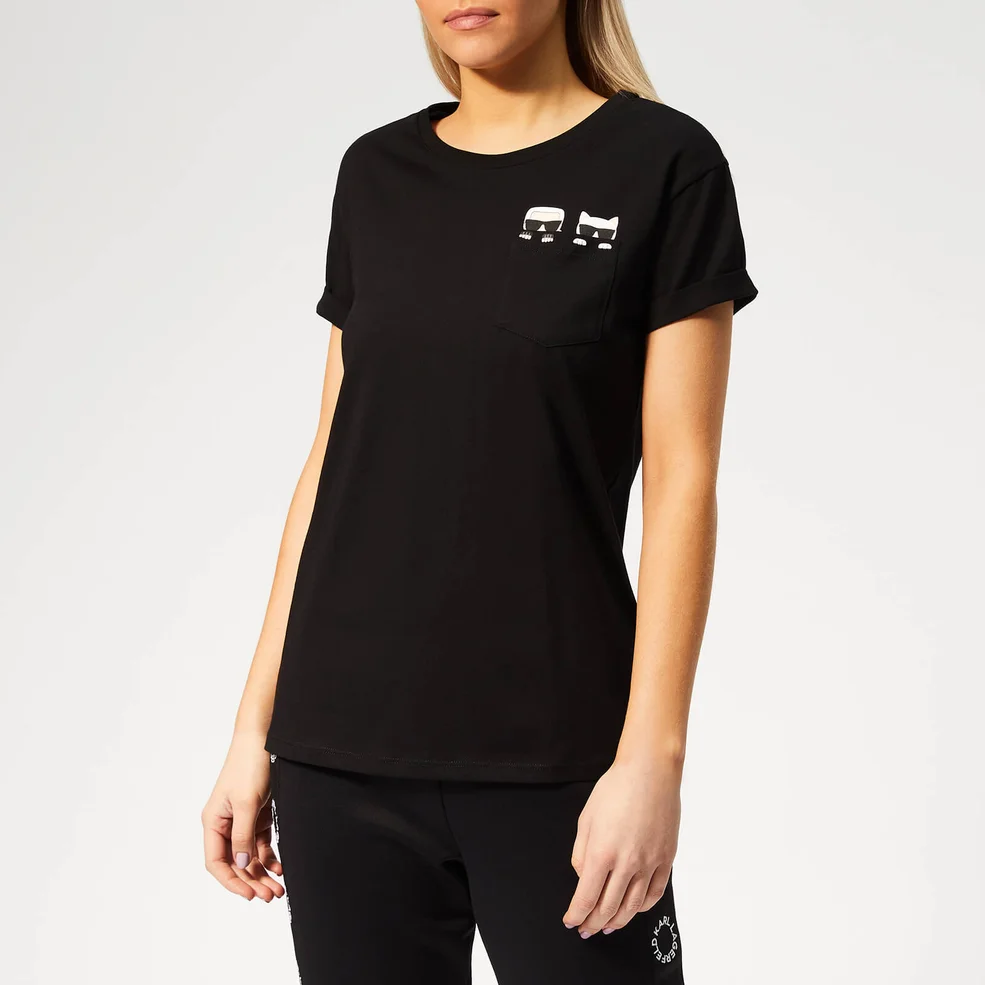 Karl Lagerfeld Women's Ikonik Karl & Choupette Pocket T-Shirt - Black Image 1
