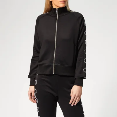 Karl Lagerfeld Women's Circle Logo Tape Zip-Up Sweatshirt - Black