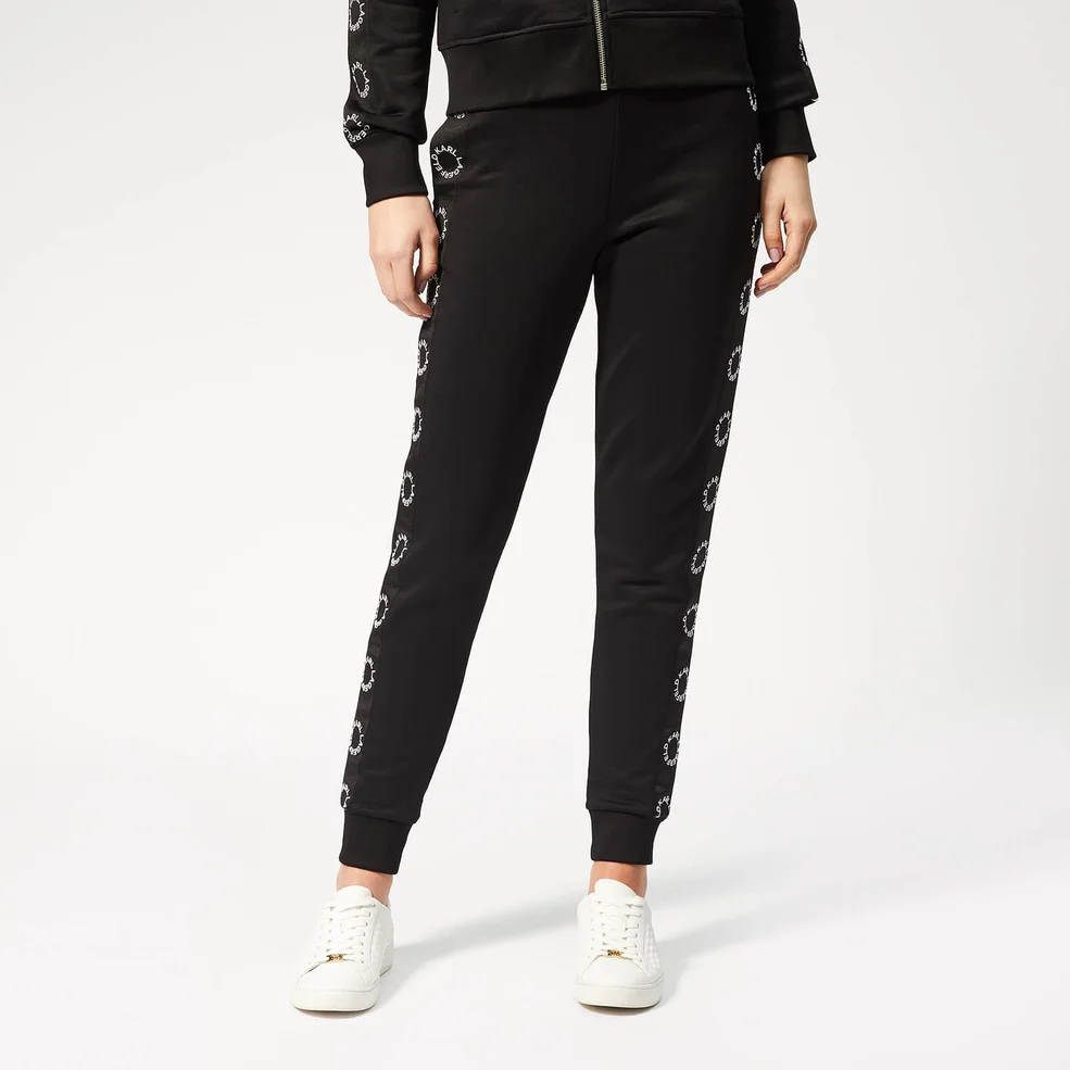 Karl Lagerfeld Women's Sweatpants with Circle Logo Tape - Black Image 1