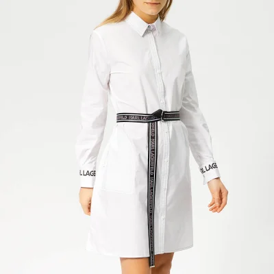 Karl Lagerfeld Women's Shirt Dress with Logo Belt - White