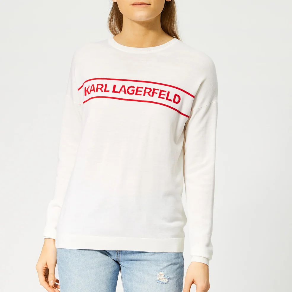 Karl Lagerfeld Women's Crew Neck Logo Sweater - Whisper White Image 1