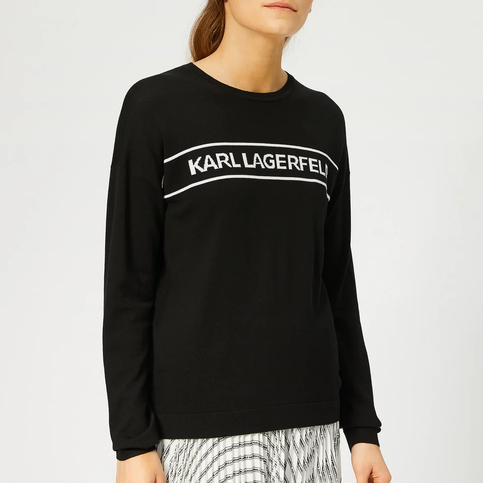 Karl Lagerfeld Women's Crew Neck Logo Sweater - Black Image 1