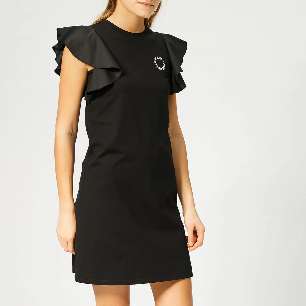 Karl Lagerfeld Women's Ruffle Sleeve T-Shirt Dress - Black Image 1