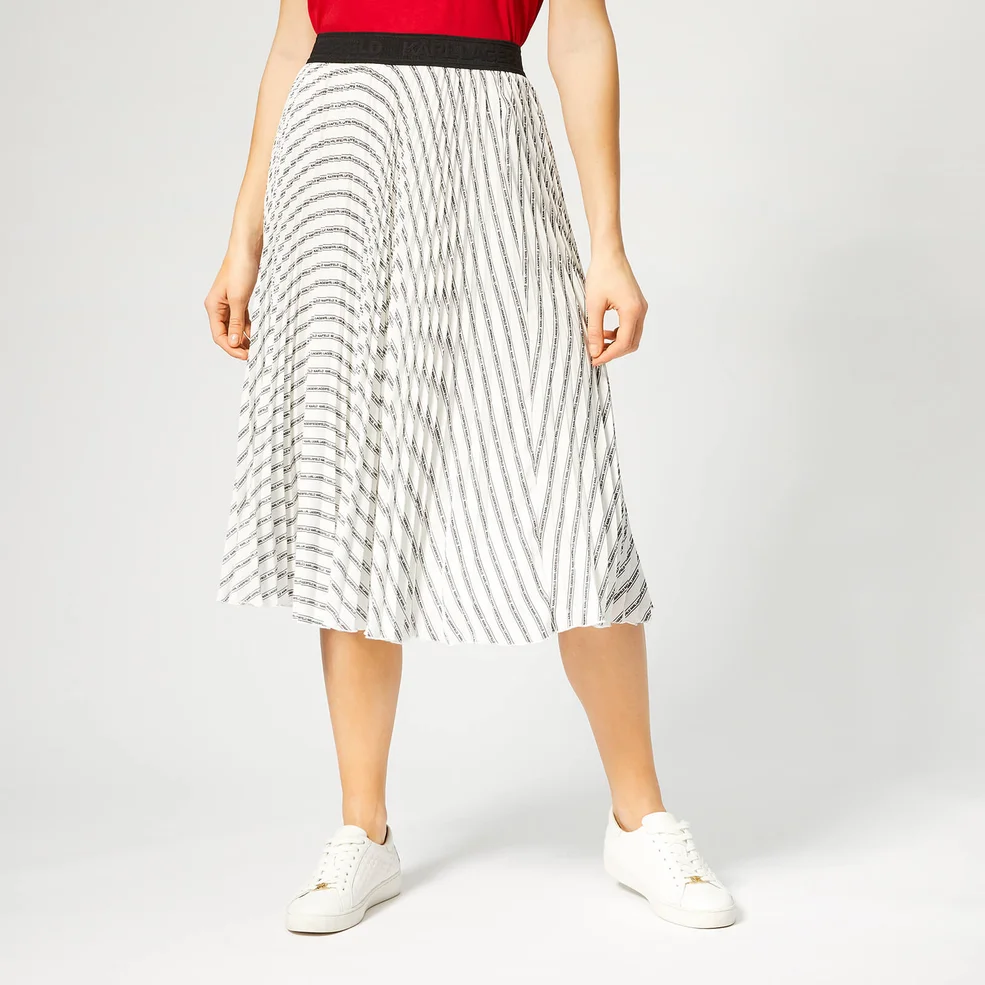 Karl Lagerfeld Women's Pleated Logo Midi Skirt - Karl Stripe BW Print Image 1