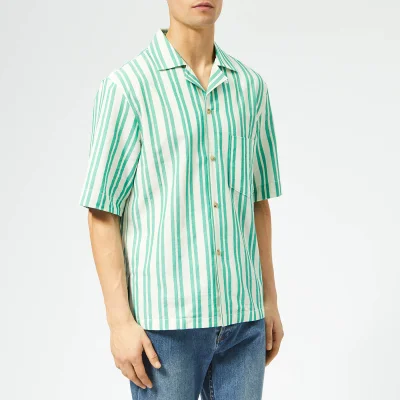 Acne Studios Men's Simon Stripe Camp Collar Shirt - White/Green