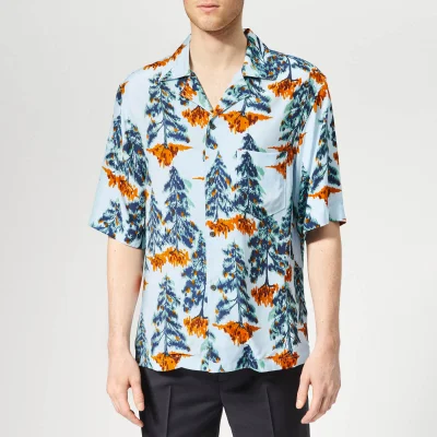 Acne Studios Men's Simon Pine Print Camp Collar Shirt - Pale Blue/Orange