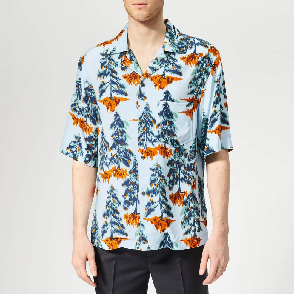 Acne Studios Men's Simon Pine Print Camp Collar Shirt - Pale Blue/Orange Image 1