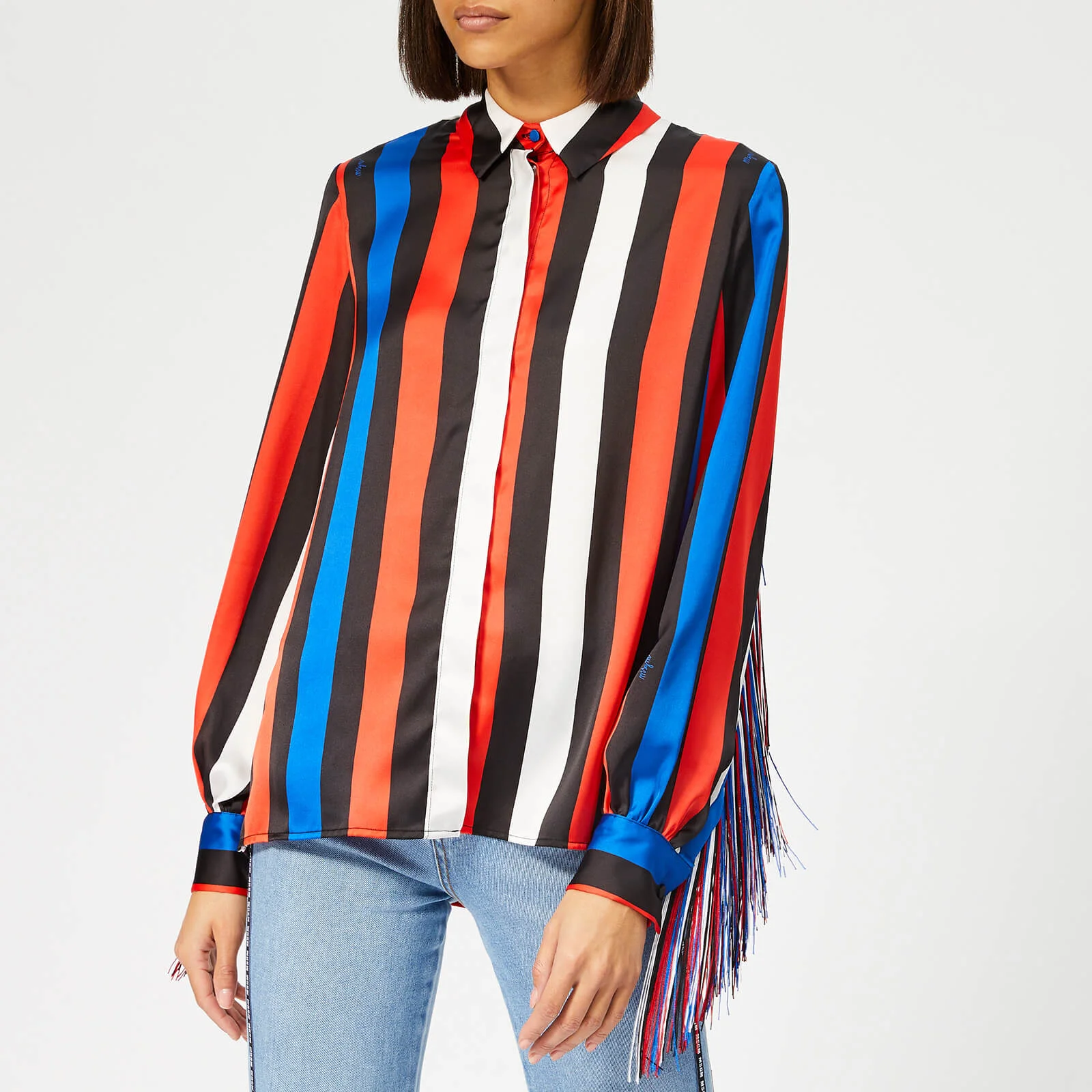 MSGM Women's Striped Tassel Shirt - Blue Image 1