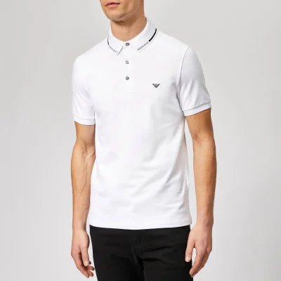 Emporio Armani Men's Collar Logo Polo Shirt - Bianco Ottico