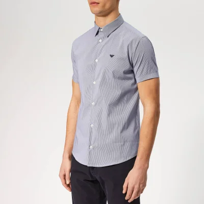 Emporio Armani Men's Stripe Short Sleeve Shirt - Riga Blue