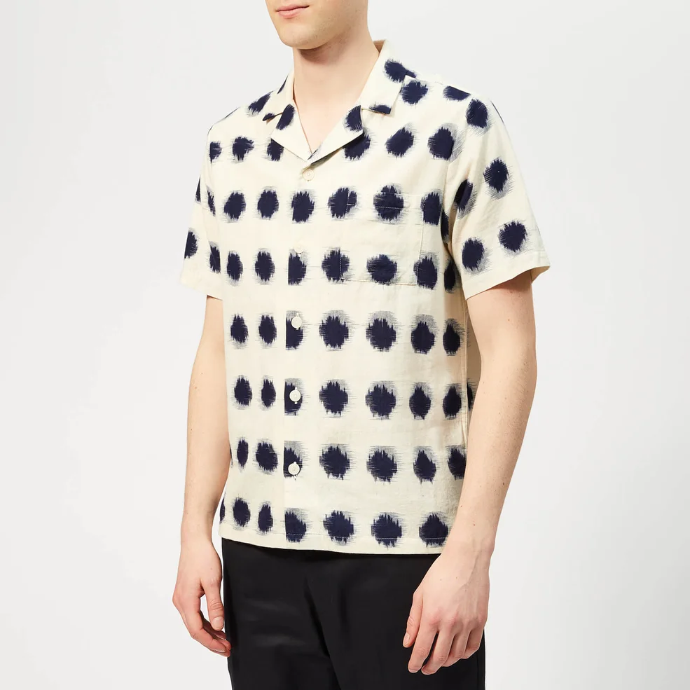 Folk Men's Soft Collar Shirt - Ecru Indigo Dot Ikat Image 1