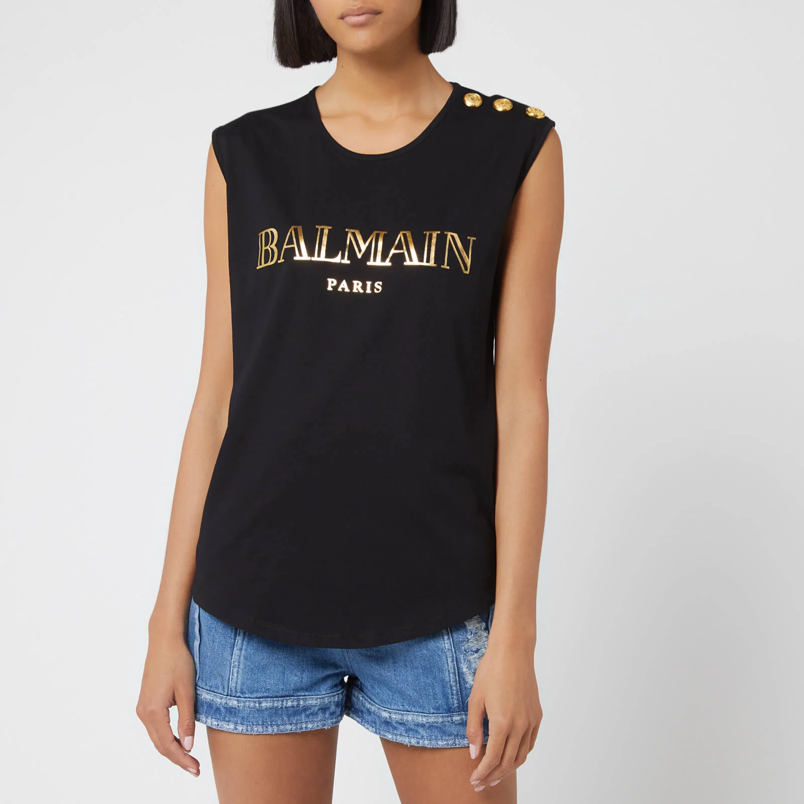 Balmain Women's Logo Tank Top - Black/Gold Image 1