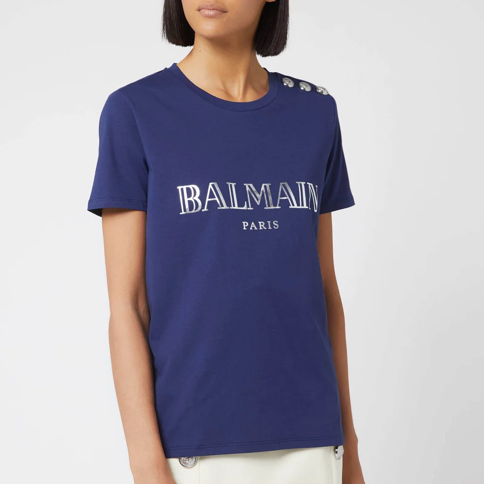 Balmain Women's Logo T-Shirt - Blue Image 1