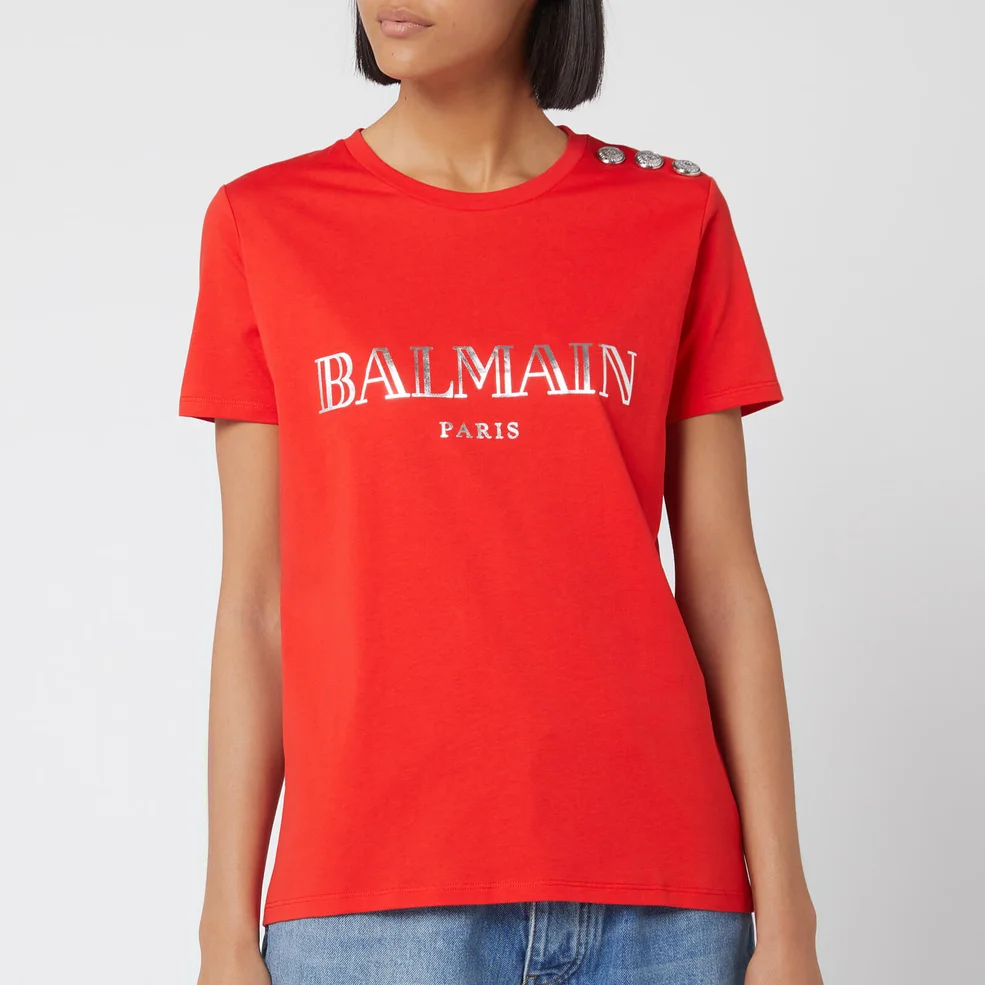 Balmain Women's Logo T-Shirt - Red Image 1