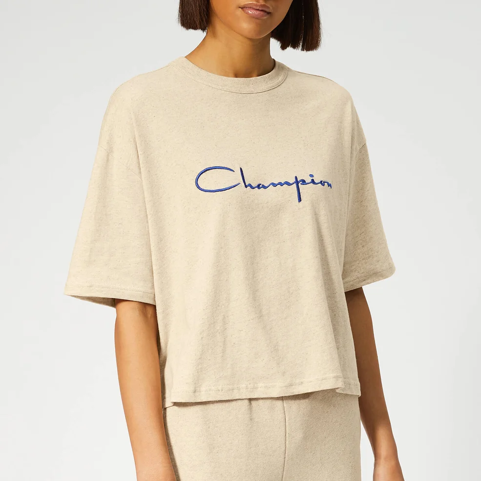 Champion Women's Cropped Linen Short Sleeve T-Shirt - Off White Image 1