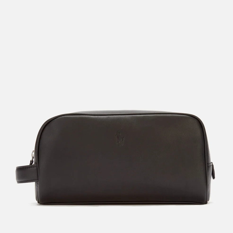 Polo Ralph Lauren Men's Smooth Leather Stripe Toiletry Bag - Black Image 1
