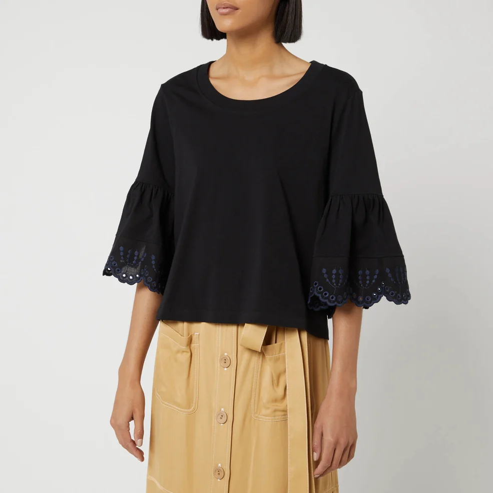 See By Chloé Women's Frill Sleeve Top - Black Image 1
