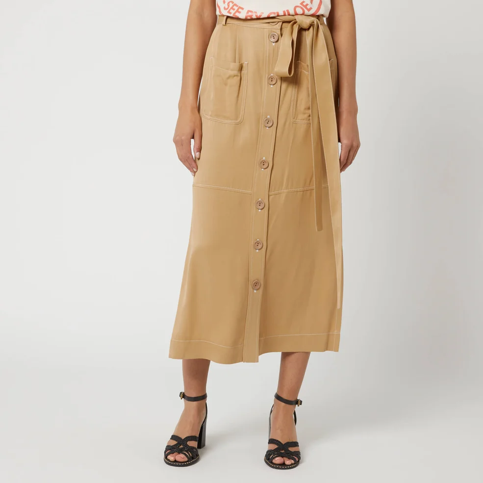 See By Chloé Women's Midi Button Skirt - Jungle Brown Image 1