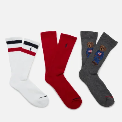 Polo Ralph Lauren Men's 3 Pack Bear Socks - Grey/White/Red