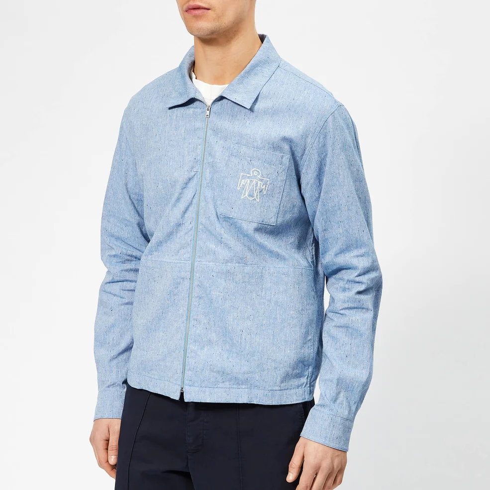 YMC Men's Emboidered Bowie Shirt - Light Blue Image 1
