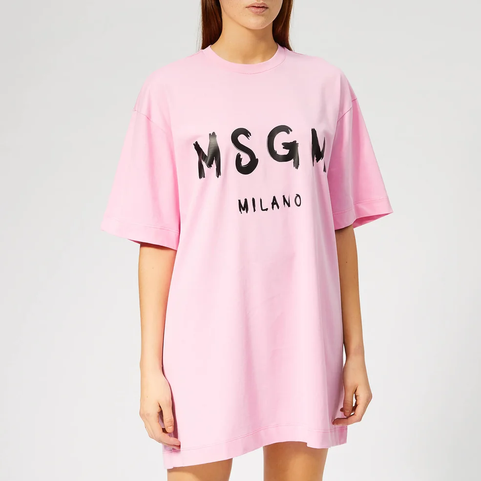 MSGM Women's Graffitti Logo T-Shirt Dress - Pink Image 1