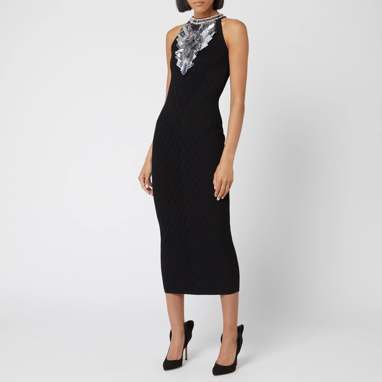 Balmain Women's Midi V Effect Knit Dress - Black Image 1